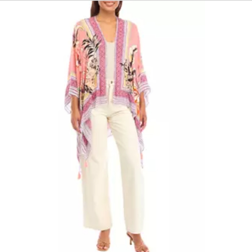 Vince Camuto Floral Kimono with Tassels
